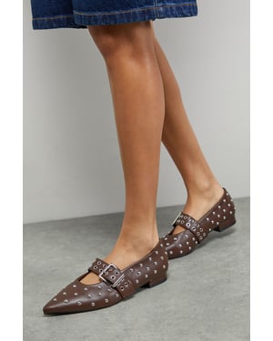 Faith: Clarissa Faux Leather Studded Pointed Ballerinas