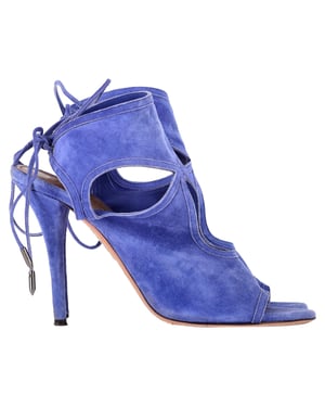 Aquazzura Sexy Thing Cutout Sandal Heels in Blue Suede