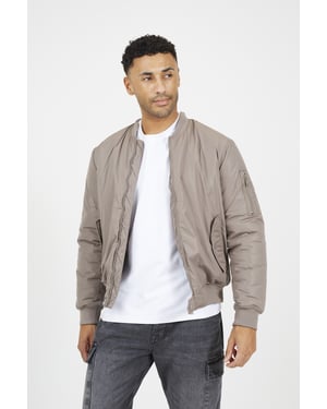 Taupe Bomber Jacket With Sleeve Pocket Detail
