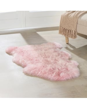 Äkta rosa fårskinn silkeslen naturlig mjuk fluffig ullmatta