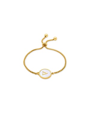 Luxenterarmband i vit pärlemor avslutat i 18K gult guld - Alfabet