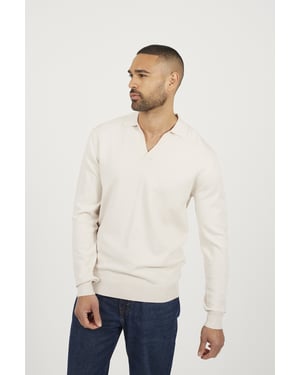 Cream Long Sleeve Trophy Neck Polo