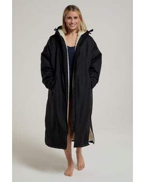 'Tidal' Women's Changing Robe with Front Pockets Adjustable Hood Waterproof Beach Parka Black