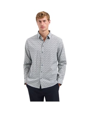 No Excess Shirt stretch allover printed dusty blue