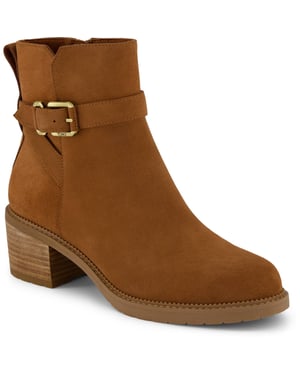 TOMS Hailey Buckle Leather Women's Amber Brown Heeled Ankle Boots