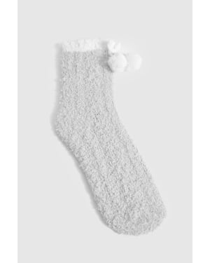 Grey Pom Pom Fluffy Bed Socks
