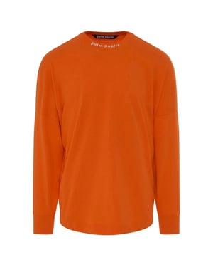 Palm Angels Heren Klassiek Logo T-shirt met lange mouwen (Oranje)