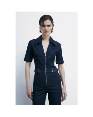 Patrizia Pepe Denim jumpsuit met korte mouwen