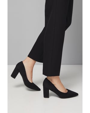 Good For The Sole: Wide Fit Exmoor Faux Suede Comfort Medium Block Heel Court Shoes