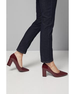 Good For The Sole: Wide Fit Exmoor Faux Patent Leather Comfort Medium Block Heel Court Shoes