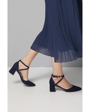 Good For The Sole: Wide Fit Millie Comfort Faux Suede Cross Strap Medium Heel Court Shoes