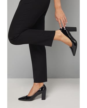 Good For The Sole: Wide Fit Exmoor Faux Patent Leather Comfort Medium Block Heel Court Shoes
