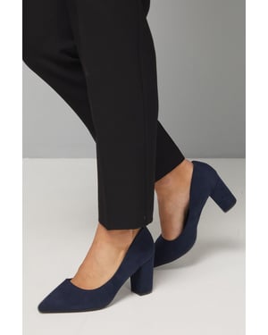 Good For The Sole: Wide Fit Exmoor Faux Suede Comfort Medium Block Heel Court Shoes