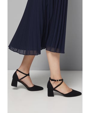 Good For The Sole: Wide Fit Millie Comfort Faux Suede Cross Strap Medium Heel Court Shoes