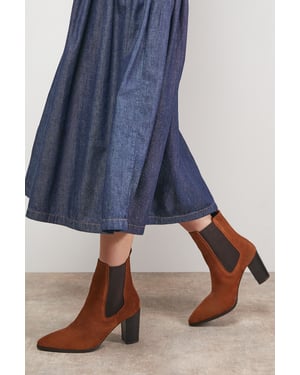 Moss Suede Chelsea High Block Heel Ankle Boots