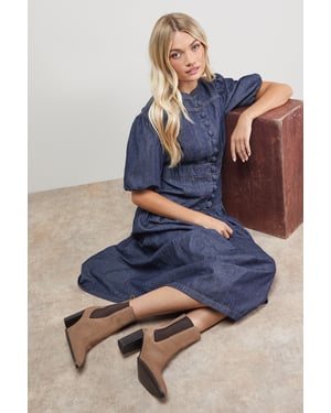 Moss Suede Chelsea High Block Heel Ankle Boots