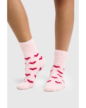 Pink Heart Fluffy Socks