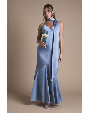 Satin Scarf Detail Strappy Maxi Bridesmaid Dress