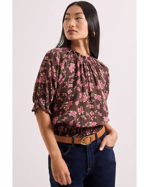 Petite Frill Neck Shirred Cuff Blouse