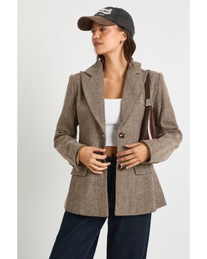 Herringbone Single Breasted Oversized Blazer