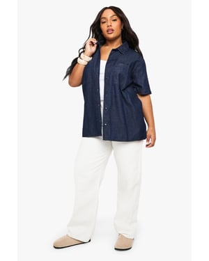 Plus Chambray Denim Short Sleeve Shirt