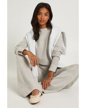 Petite Super Soft Button Cuff Detail Oversized Jumper and Wide Leg Trouser Co-Ord