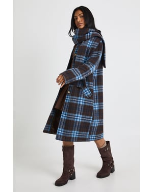 2 in 1 Scarf Check Wool Look Coat