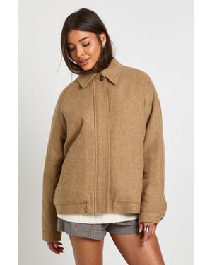 Wool Blend Zip Front Jacket