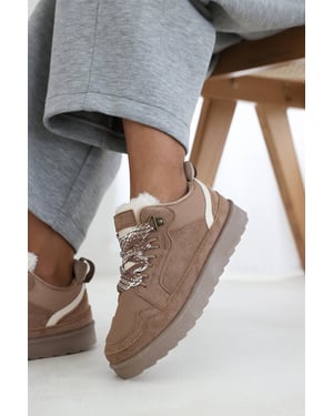 Wheres That From Womens 'Xavia' Suede Low Top Trainer Slipper With Faux Fur Lining