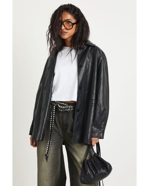 Faux Leather Jacket with Bag