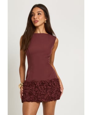 3D Floral Drop Hem Mini Dress