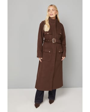 Button Down Military Belted Collar Coat