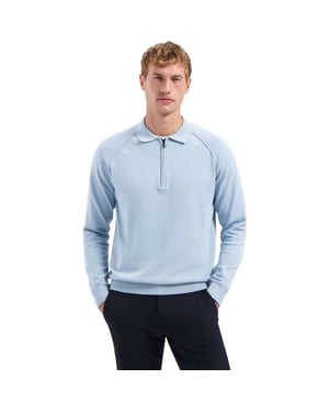 No Excess Pullover polo half zip solid dusty blue