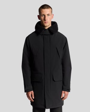 Lyle & Scott Tyngd Faux Skinn Krage Parka - Svart
