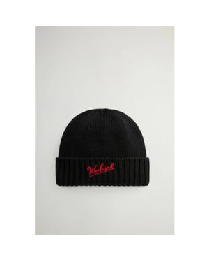 Woolrich Men merino wool logo beanie