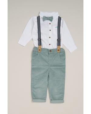 Corduroy Bow Tie, Shirt and Trousers with Braces Outfit Set