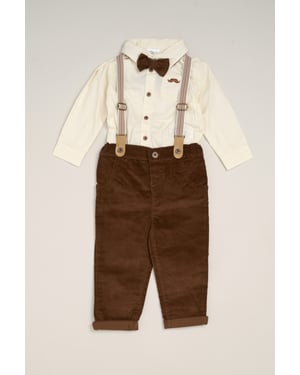 Corduroy Bow Tie, Shirt and Trousers with Braces Outfit Set