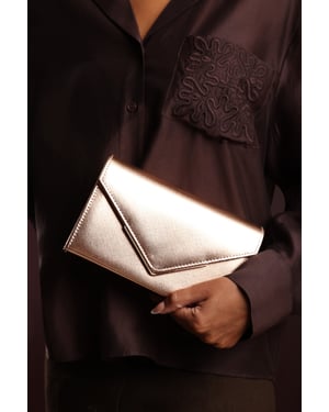 Wheres That From Womens 'Linen' Metallic Faux Leather Clutch Bag