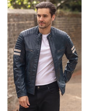 'Nova2' Real Leather Biker Jacket With Stitch Detailings