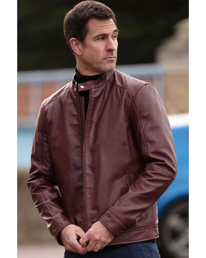 Real Leather Mandarin Collar Biker Jacket
