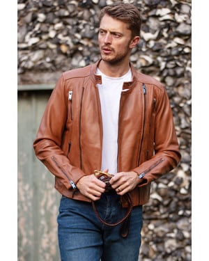 'Rocco' Mens Leather Dual Cross Zip Stylish Biker Jacket