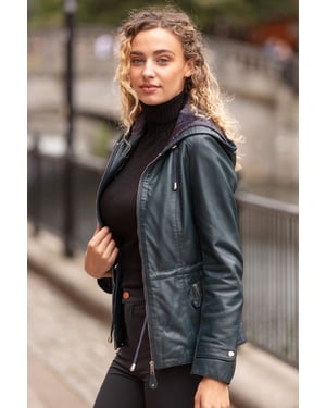 'Anne' Leather Jacket with Adjustable Waist String