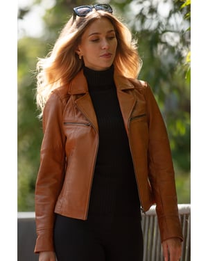 'Eva' Leather Biker Style Jacket Women Coat