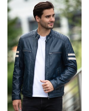 'Nova' Ashwood Leather Contrasting Stripe Biker Jacket