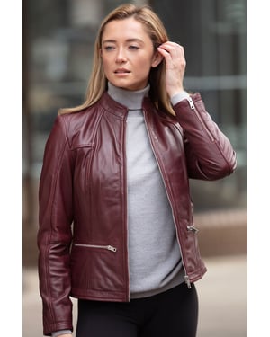 'Chiara' Mandarin Collar Real Leather Biker Jacket