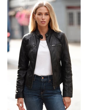 'Donna Milano' Real Leather Fashion Biker Style Jacket