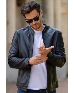 'Fons' Leather Slim Fit Biker Jacket