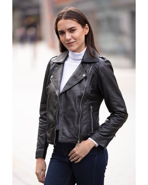 'Brooklyn' Short Leather Biker Jacket