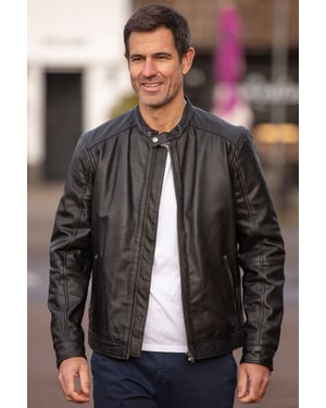 Real Leather Mandarin Collar Biker Jacket