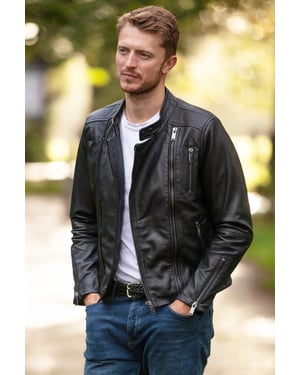 'Rocco' Mens Leather Dual Cross Zip Stylish Biker Jacket